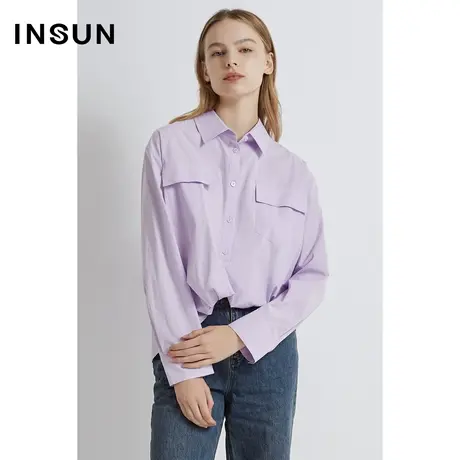 INSUN恩裳线上专选春季棉质箱型褶皱衬衫图片