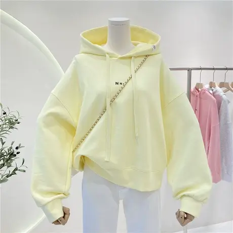 卫衣女春秋薄款2022新款设计感小众宽松短款小个子纯色连帽外套潮商品大图