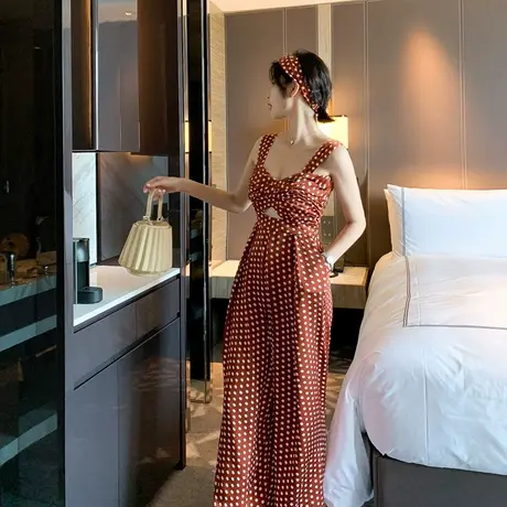 休闲坠感阔腿裤直筒泰国高腰性感长裤子2023新款女夏御姐风连体裤商品大图