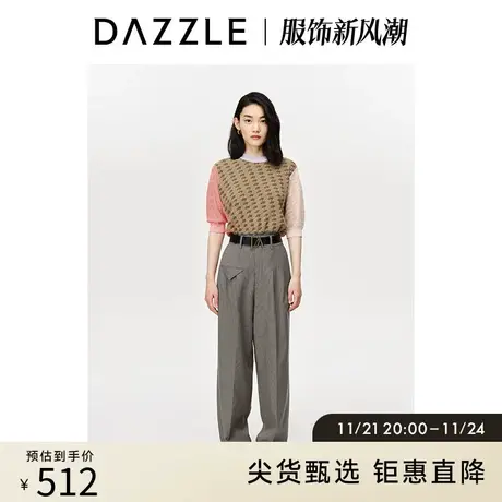 DAZZLE地素奥莱 夏季复古设计感老花相拼撞色针织衫短袖t恤女图片
