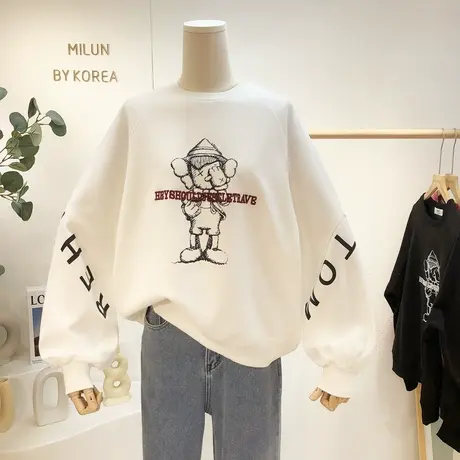 2021秋冬新款加厚卫衣韩国东大门原宿风港味卡通字母休闲上衣内搭商品大图