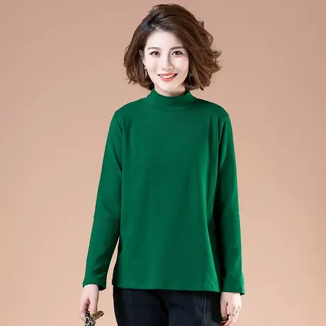 加绒加厚t恤女纯棉秋冬装加肥加大码女装宽松显瘦体恤高领打底衫商品大图