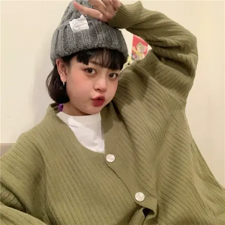 红续针织开衫外套女2023新款纯色毛衣V领秋冬ins韩版复古简约长袖图片