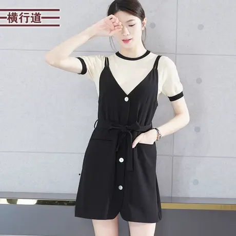 吊带背心裙2024新款夏装纯色宽松简约黑色大码背带裙无袖连衣裙女图片
