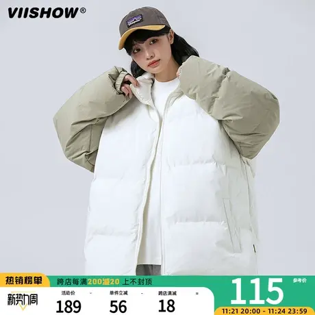 VIISHOW撞色插肩袖棉衣外套男冬季加厚棉袄美式立领潮牌宽松棉服商品大图