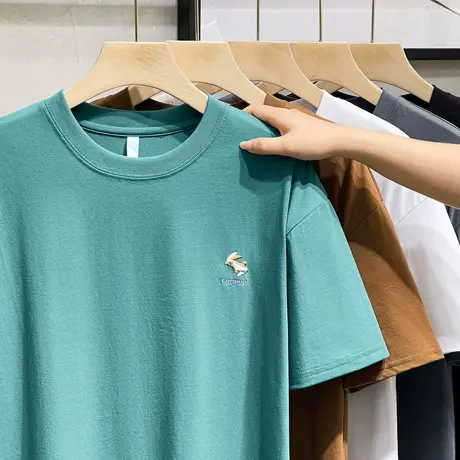 23年夏季新款潮流兔子刺绣短袖t恤男冰丝棉棉圆领百搭体恤打底衫商品大图