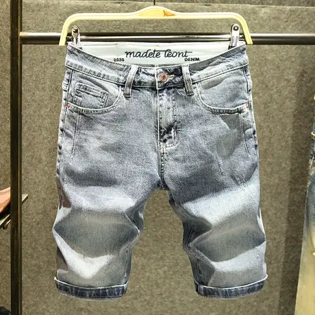 夏季薄款牛仔短裤男2025年新品修身五分裤浅蓝色潮牌5分中裤韩版商品大图