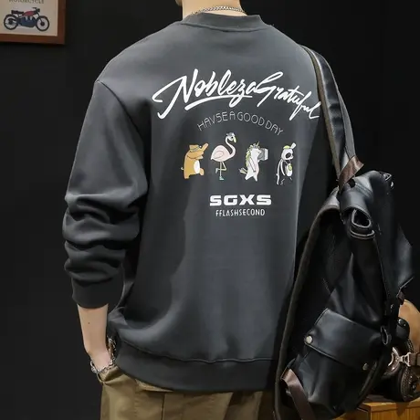 重磅潮牌卫衣男春秋款圆领印花男款衣服春季2024新款长袖大码美式商品大图