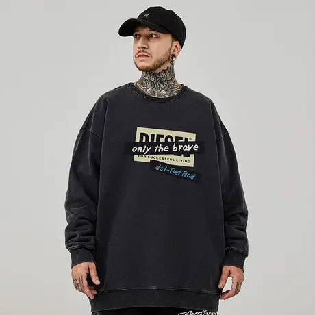 国潮圆领加肥加大码加绒oversize潮牌无帽复古胖子卫衣男潮流初秋商品大图