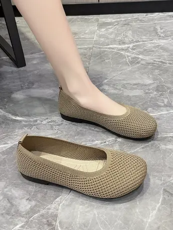 2023夏季新款圆头平底飞织透气浅口软底舒适一脚蹬豆豆鞋百搭女鞋商品大图