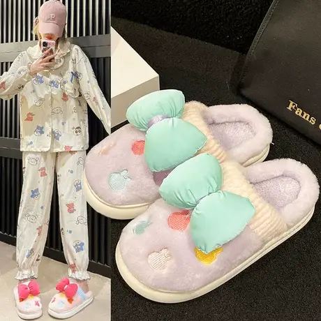 冬季棉拖鞋室内保暖居家防滑家用可爱踩屎感毛毛绒情侣厚底拖鞋商品大图
