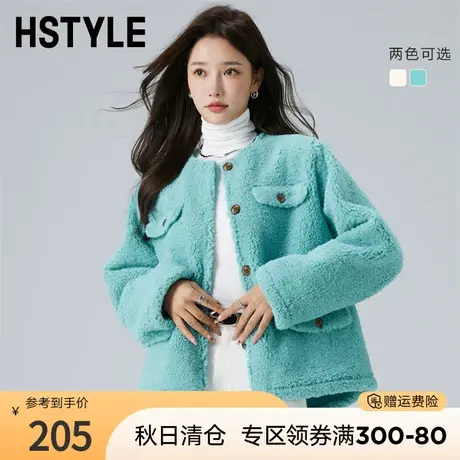 韩都衣舍冬季新款女上装韩版加绒加厚圆领外套DX3006图片
