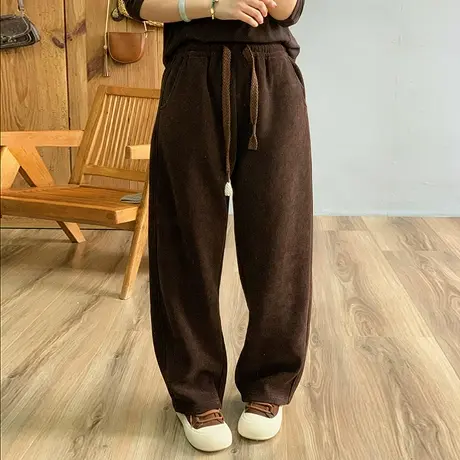 dza 高腰显瘦雪尼尔银狐绒休闲裤子女冬外穿加绒裤宽松加厚直筒裤商品大图