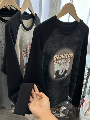 羊绒圆领磨毛加厚打底衫T恤女秋冬新款大象显瘦宽松内搭上衣外穿商品大图