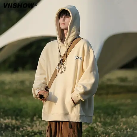VIISHOW连帽卫衣男春秋季2024新款黑色宽松美式男生潮牌重磅外套商品大图