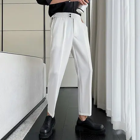 夏季男士裤子休闲裤运动裤直筒潮流薄款纯色腰带九分裤小西裤9分商品大图