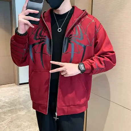 重磅美式潮牌蜘蛛拉链开衫卫衣男春秋季新款学生国潮个性连帽外套商品大图