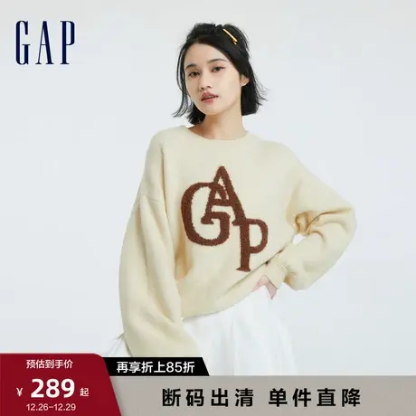 【断码优惠】Gap女装秋冬新款LOGO宽松落肩休闲针织毛衣714962图片