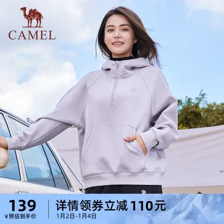 骆驼女装美式半拉链卫衣运动2024春夏新款慵懒连帽宽松插肩袖上衣商品大图