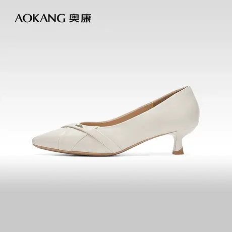 【门店发货】奥康女鞋 2024春季新款真皮简约舒适低跟浅口单鞋图片