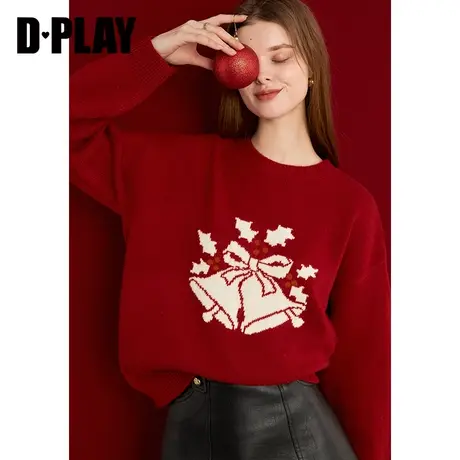 DPLAY圣诞情侣系列氛围感铃铛提花宽松软糯羊毛加厚套头毛衣商品大图