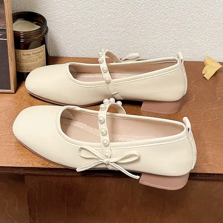 仙女风法式玛丽珍单鞋女2024年新款春秋新款平底浅口方头软底鞋子商品大图