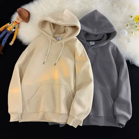 连帽纯色卫衣男春秋季基础款潮牌帽衫宽松2023新款外套ins上衣服商品大图