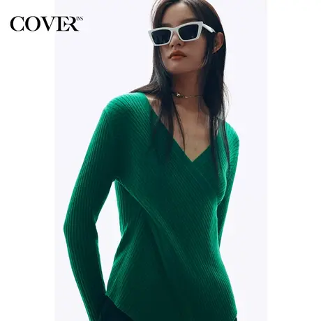 【昕怡粉丝专享】恩裳COVER冬季坑条吸睛珠片纱V领收腰羊毛衫商品大图