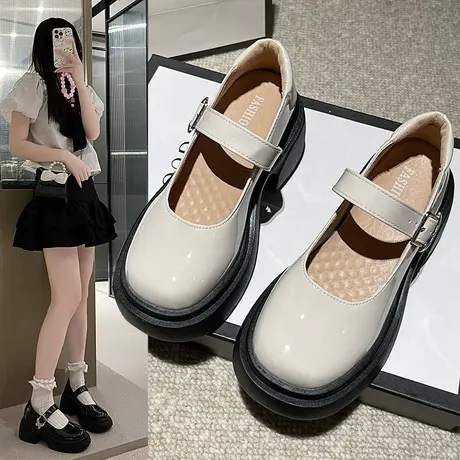 日系小皮鞋女粗跟厚底高跟鞋2024新款玛丽珍鞋女鞋春秋配裙单鞋子图片