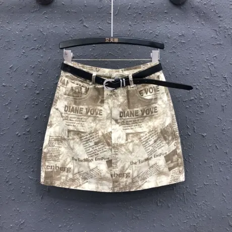 字母a字牛仔半身裙女2024春夏新款潮流高腰显瘦防走光包臀裙短裙商品大图