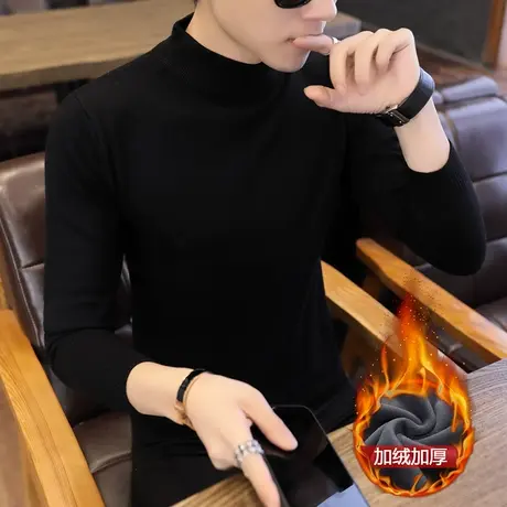 半高领毛衣男韩版秋季2023新款中领加绒加厚冬季打底衫套头针织衫商品大图