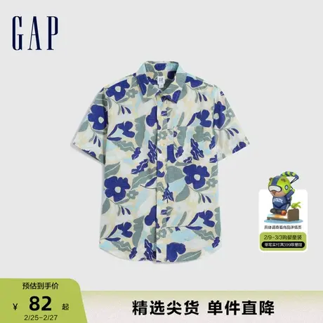 Gap男童夏季新款纯棉轻薄翻领洋气短袖衬衫儿童装休闲上衣552692商品大图