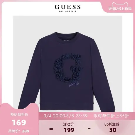 【38上新季】GUESS款童装小女孩立体花瓣状印花圆领卫衣商品大图
