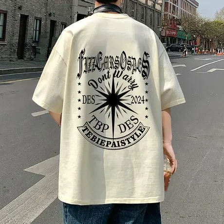 美式高街纯棉短袖t恤男夏季潮牌oversize宽松设计感圆领半袖上衣商品大图