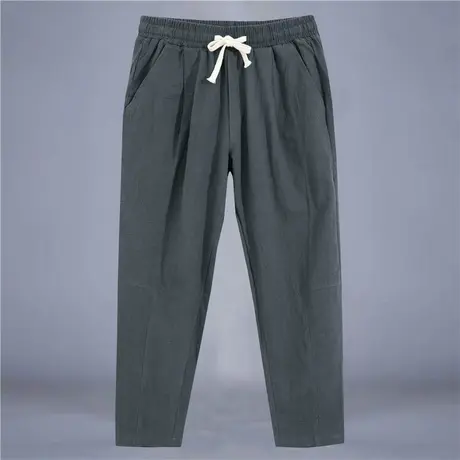 春夏季亚麻裤九分裤男裤宽松直筒小脚棉麻裤复古麻布料休闲长裤子商品大图