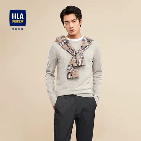 HLA/海澜之家简约纯色长袖针织衫男圆领柔软修身水洗保暖套头衫男商品大图