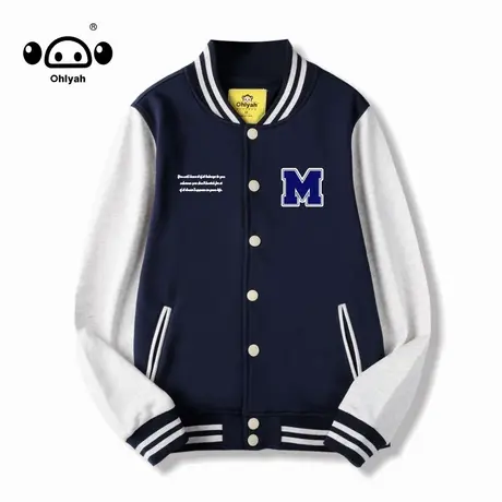 Ohlyah国潮牌秋季情侣嘻哈黑白拼接棒球服女宽松休闲夹克外套女图片