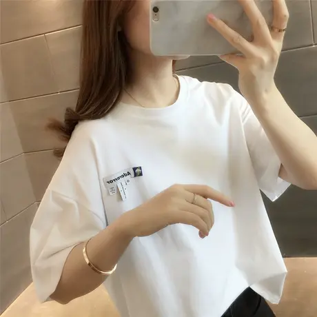 夏季2023新款宽松设计感小众短袖T恤女网红中长款印花打底衫上衣商品大图