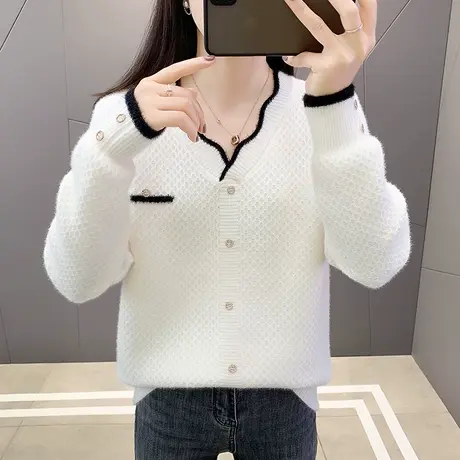 水晶绒毛衣女春装新款韩版宽松外穿套头加厚内搭长袖针织打底衫女图片