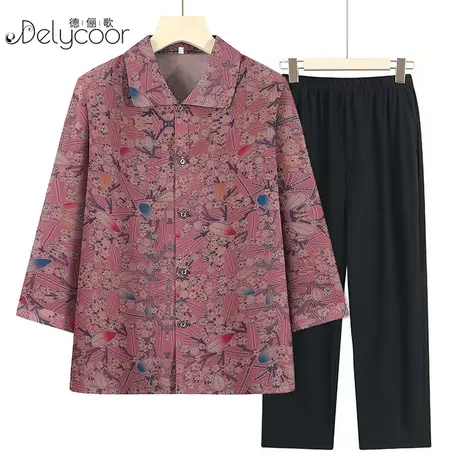 中老年人夏装衬衫女妈妈套装老太太宽松加大码夏天衣服上衣奶奶装商品大图