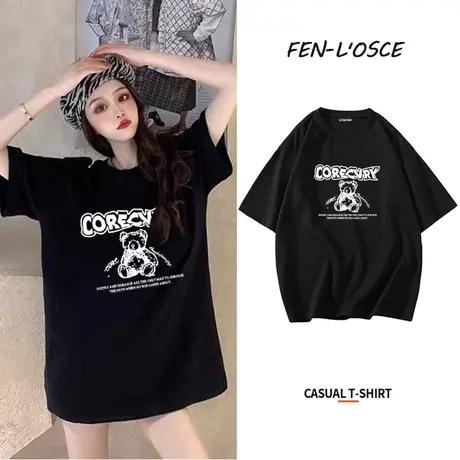 纯棉短袖t恤女2023年新款夏ins潮宽松体恤设计感小众夏季夏装上衣商品大图