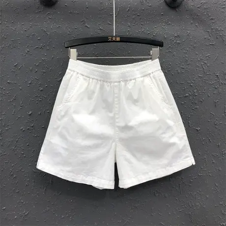 2023夏季新款白色松紧腰设计感宽松显瘦牛仔短裤女百搭休闲阔腿裤商品大图