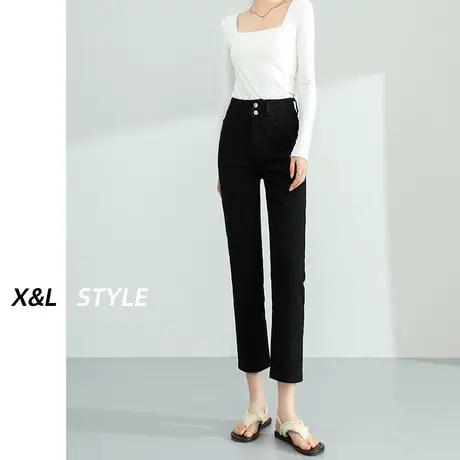 直筒牛仔裤女秋季2023年新款高腰阔腿梨形显瘦设计感法棍烟管裤子图片