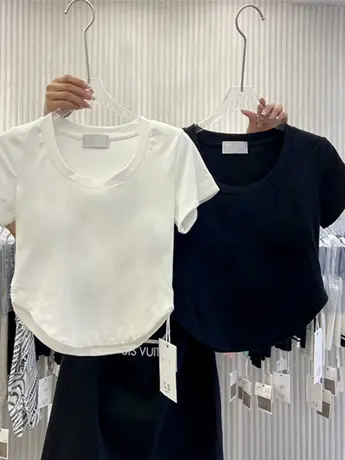 白色U领短袖T恤女2023夏季新款设计感小众纯欲短款辣妹上衣ins潮商品大图