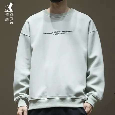 希越日系简约无帽卫衣男女同款秋季宽松大码潮流百搭重磅套头衫男商品大图