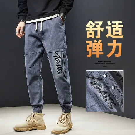 秋冬款潮牌工装牛仔长裤男士束脚宽松冬季2023新款弹力休闲男裤子商品大图