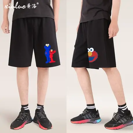 秀洛联名芝麻街短裤男潮牌宽松动漫卡通玩偶五分裤嘻哈时尚裤子图片