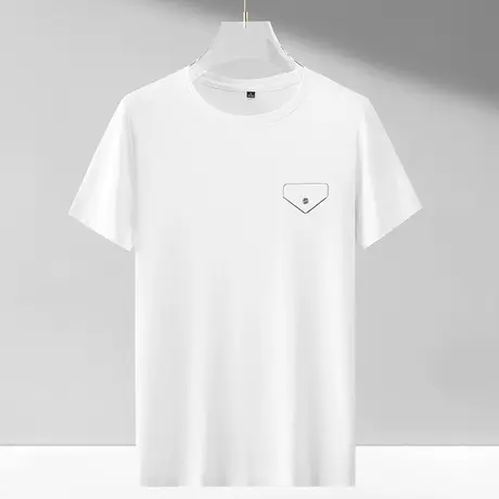 白色短袖男T恤士宽松半袖圆领上衣2023年夏季新款潮牌垂感体恤衫商品大图