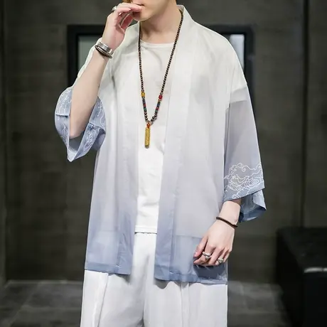 2023夏季新款中国风男装印花防晒衣开衫休闲复古冰丝外套薄款衣服图片