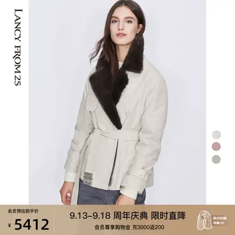 朗姿冬季新款黑科技远红外蓄热袖口水貂毛领羊皮尼克服皮草外套女图片